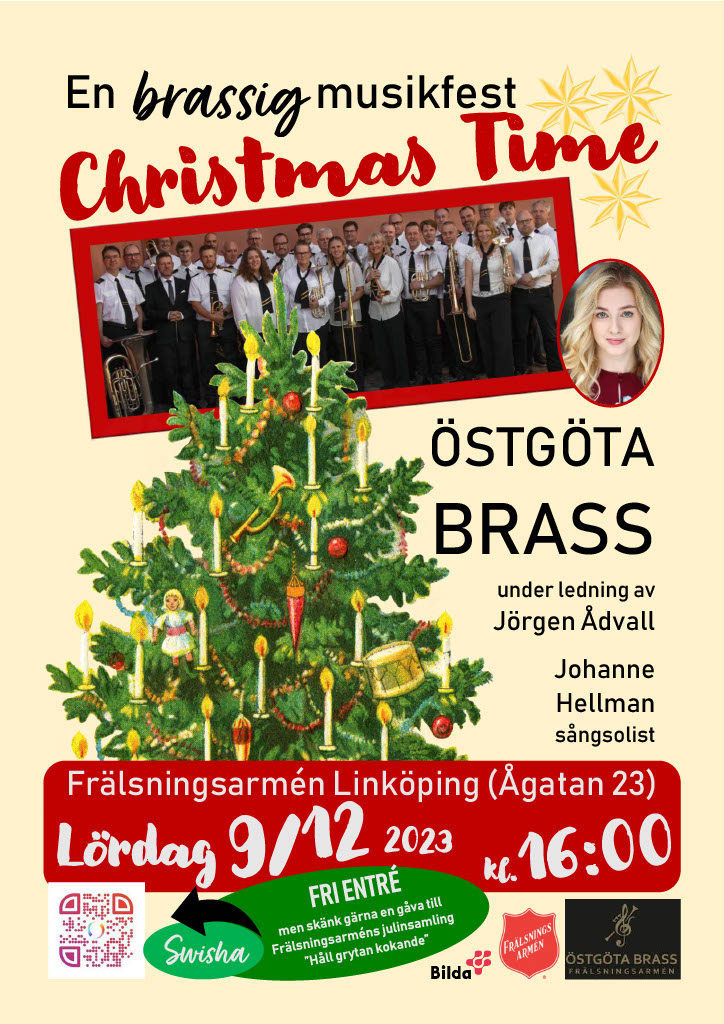 Julkonsert
Lördag 9/12 kl 16
Frälsningsarmén Linköping